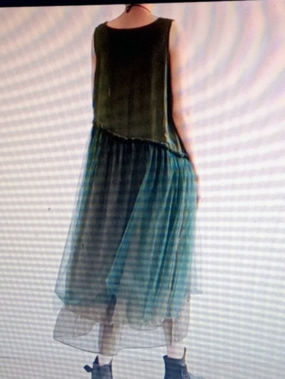 Custom Made Slow Fashion Sleeveless Green Layered Tulle Dress - Picture 2 of 6